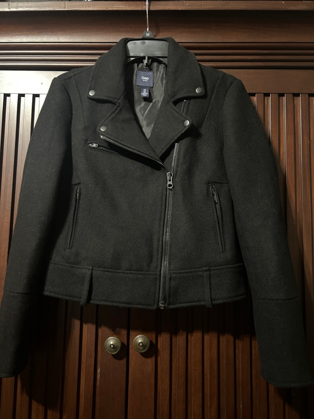 GAP Black Wool-Blend Moto Jacket